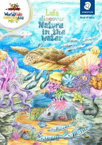 Nachdem die Kinder in den beiden vergangenen Jahren die Natur an Land und in der Luft entdecken sollten, ist nun der Lebensraum Wasser an der Reihe. Das farbenfrohe Key Visual macht Lust auf die bunte Unterwasserwelt der Ozeane.